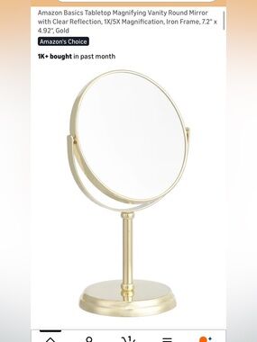NEW Amazon table top gold round vanity mirror 7”x5”